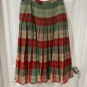 Vintage 50s red green Pleated Tartan Wool Shadow Plaid Reversible grudge skirt